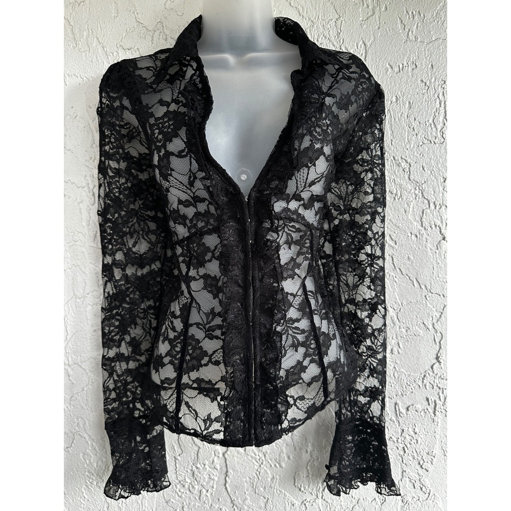 Moda International Vtg Y2K Whimsigoth Coquette Floral Lace Blouse Women 10